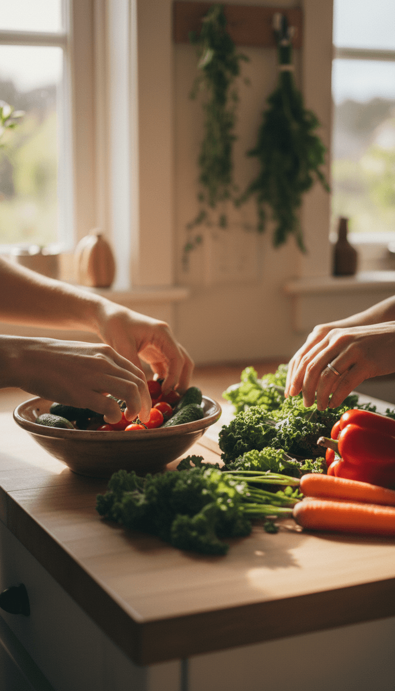 Hands preparing fresh groceries during a shopping assistance visit
