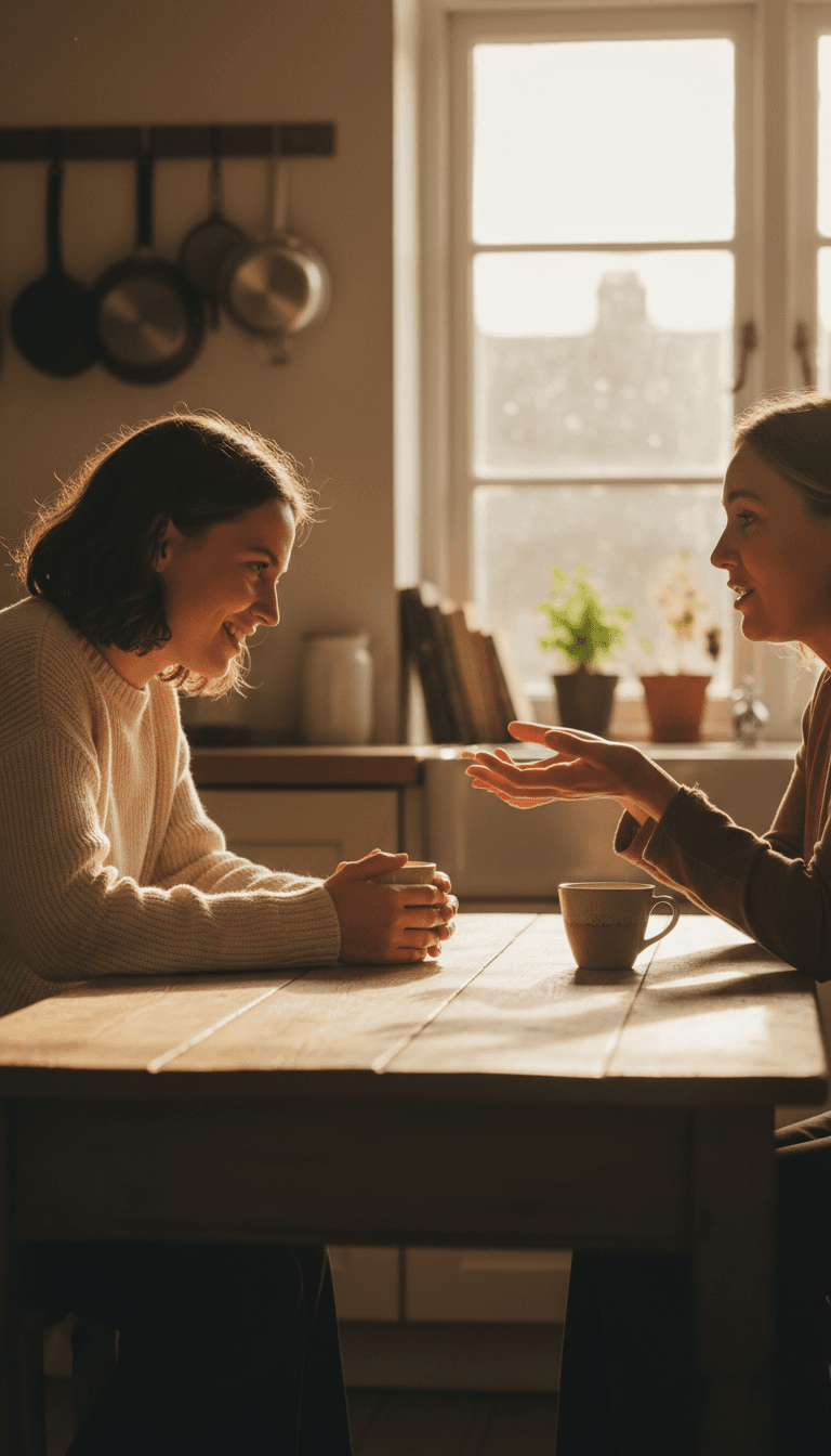 HomeHeart Companions providing attentive companionship during a tea visit in a client's home
